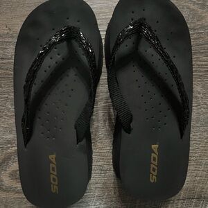 Soda Black Sequin Strap Flip-Flop Sandals